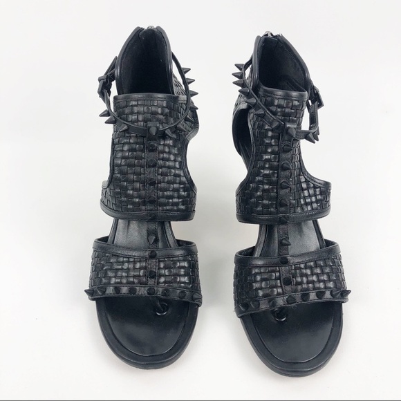 BCBGMAXAZRIA Black Spike Leather Stilettos Heels - Picture 3 of 8